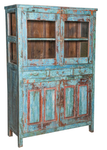  [[Large turquoise and red vintage glass cabinet///Armoire large vitrée vintage turquoise et rouge]]