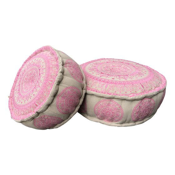[[SURYA embroidered cotton pouf : Pink///SURYA pouf brodé en coton : Rose]]