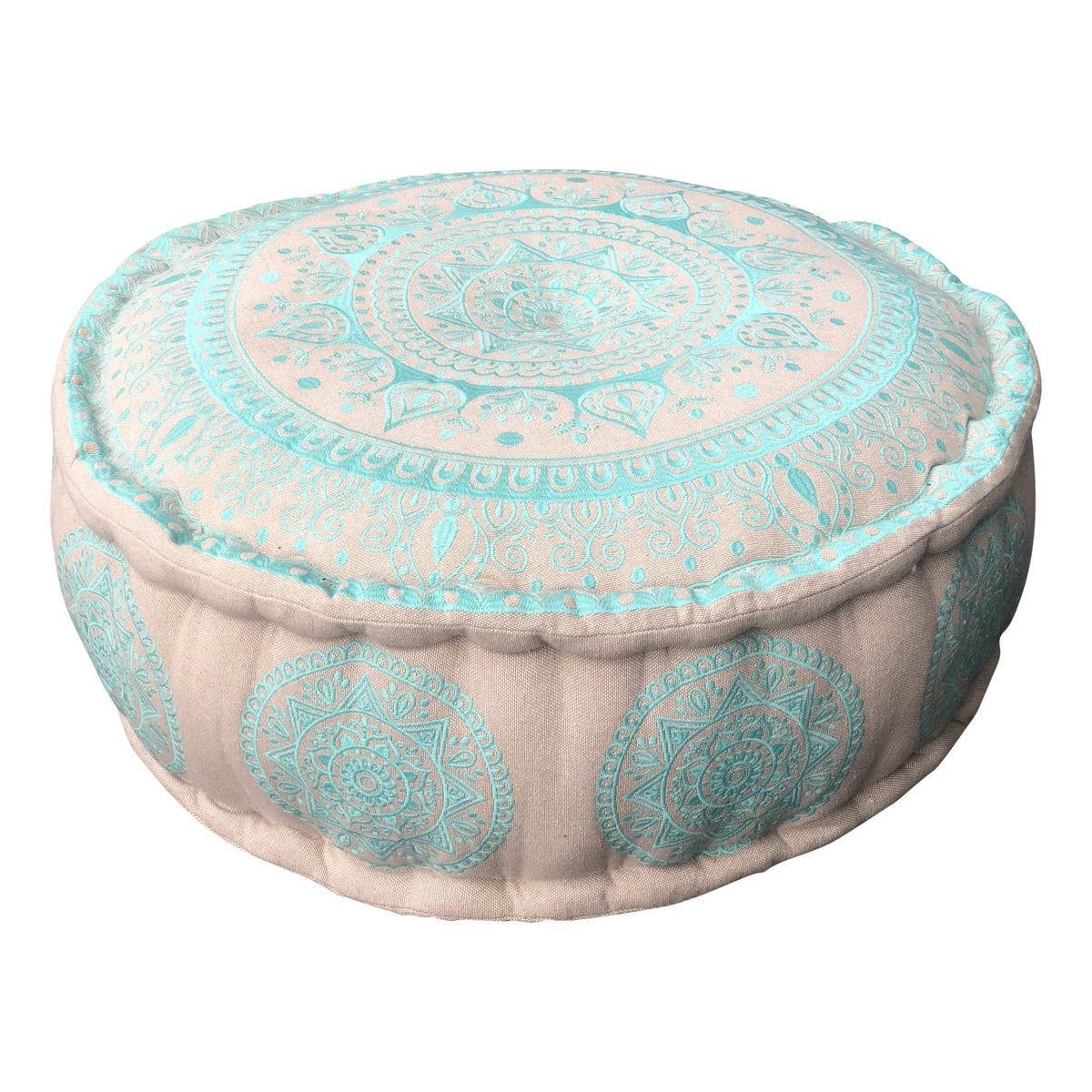 [[SURYA embroidered cotton pouf Turquoise///SURYA pouf brodé en coto