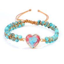  [[Hand braided jasper stone heart bracelet - turquoise tones///Bracelet coeur en pierre de jaspe tressé à la main - tons turquoise]]