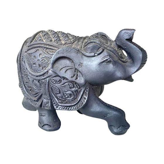 [[Black resin elephant trunk up, S///Eléphant en résine noire avec trompe vers le haut, S]]