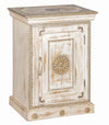 [[Antique white bedside table with brass details///Table de chevet antique blanche avec détails en laiton]]