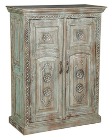  [[Antique blue teak wood cabinet///Cabinet antique bleu en bois de teck]]