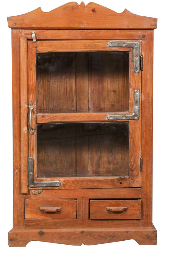 [[Vintage teak wood pharmacy glass cabinet///Vitrine de pharmacie vintage en teck]]