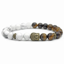  [[White howlite and tiger's eye bracelet with a Buddha charm///Bracelet en howlite blanche et oeil de tigre avec une breloque Bouddha]]