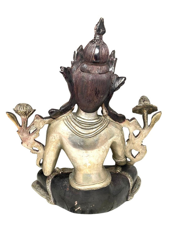 [[Black and silver brass Tara statue///Statue de Tara en cuivre noir et argent]]