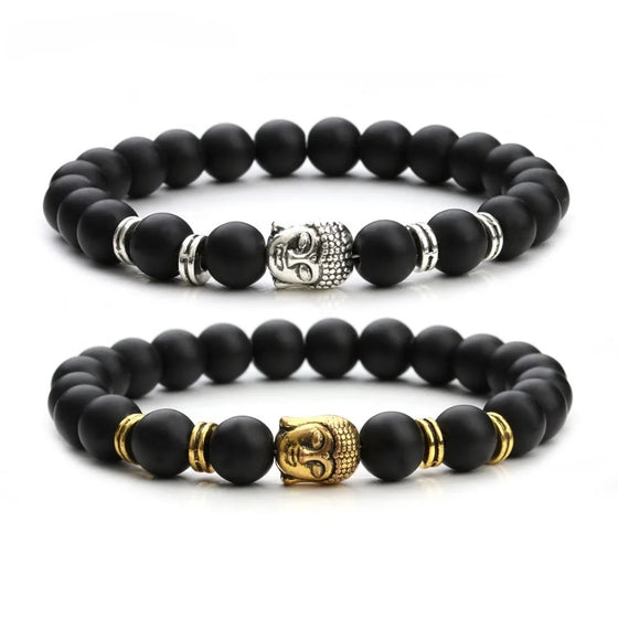 [[Black Onyx bracelet with a Buddha charm///Bracelet en onyx noir avec une breloque de Bouddha]]