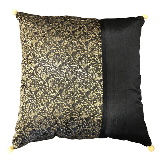 [[Silk and brocade cushion with pompoms///Coussin en soie et brocart avec pompons]]