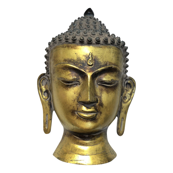 [[Antique gold Nepali brass Buddha mask///Masque népalais de Bouddha en laiton doré antique]]