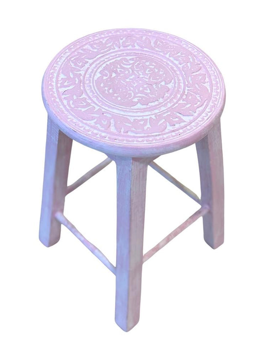 [[Hand carved mandala stool/Side table : Pink///Tabouret/table d'appoint sculpté à la main : Rose]]