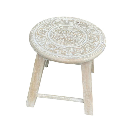 [[Hand carved mandala stool/Side table : Beige///Tabouret/table d'appoint sculpté à la main : Beige]]