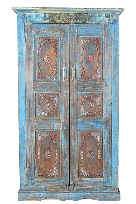 [[Sky blue cabinet with old Indian door///Armoire bleu ciel avec porte indienne ancienne]]