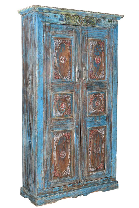 [[Sky blue cabinet with old Indian door///Armoire bleu ciel avec porte indienne ancienne]]