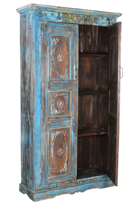 [[Sky blue cabinet with old Indian door///Armoire bleu ciel avec porte indienne ancienne]]