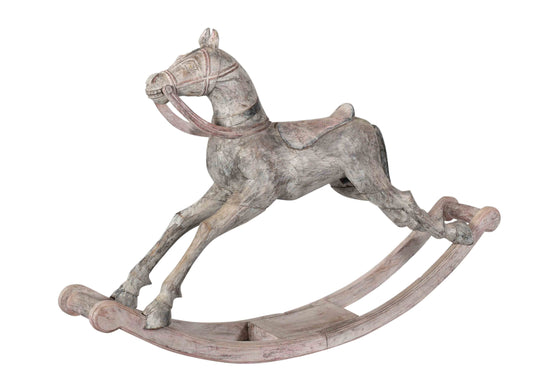 Whitewashed wooden rocking horse// Cheval à bascule en bois blanchi à la chaux