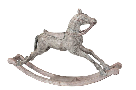 Whitewashed wooden rocking horse// Cheval à bascule en bois blanchi à la chaux