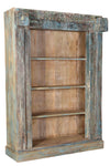[[Pastel blue bookshelf with old Indian door frame///Etagère bleue pastel avec ancien cadre de porte indien]]