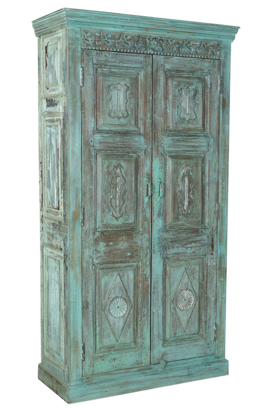 [[Pastel turquoise cabinet with old Indian door///Armoire turquoise pastel avec ancienne porte indienne]]