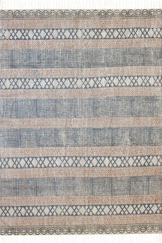 [[Metallic hand block printed cotton rug///Tapis métallique en coton imprimé à la main]]