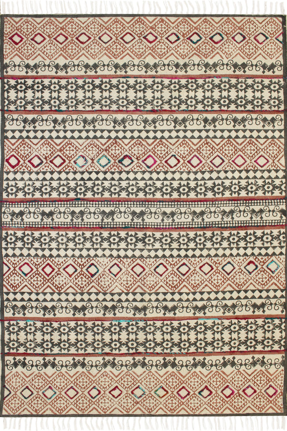 [[Hand block printed rug with embroidery///Tapis imprimé à la main avec broderie]]
