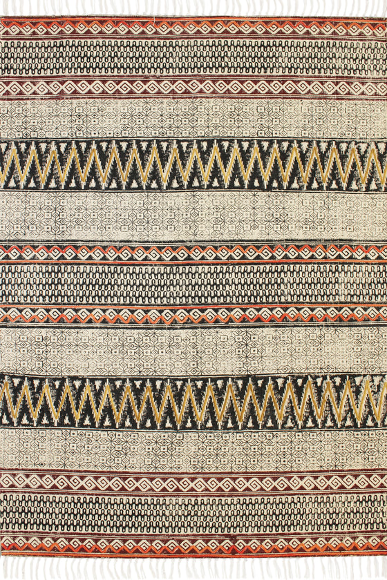 [[Hand block printed rug with embroidery///Tapis imprimé à la main avec broderie]]