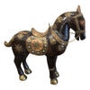 [[Teak wood horse sculpture with brass decoration///Sculpture de cheval en bois de teck avec décoration en laiton]]
