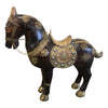 [[Teak wood horse sculpture with brass decoration///Sculpture de cheval en bois de teck avec décoration en laiton]]