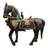 [[Teak wood horse sculpture with brass decoration///Sculpture de cheval en bois de teck avec décoration en laiton]]