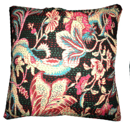 Large Kantha Cotton Cushion//Grand Coussin en Coton Kantha