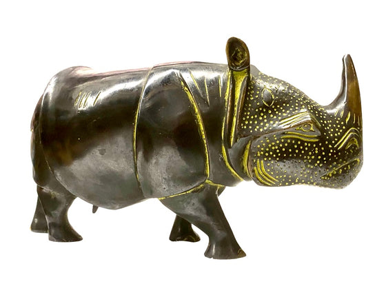 [[Vintage black brass rhinoceros///Rhinocéros vintage en laiton noir]]