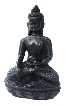  Black resin meditating buddha//Bouddha méditant en résine noire