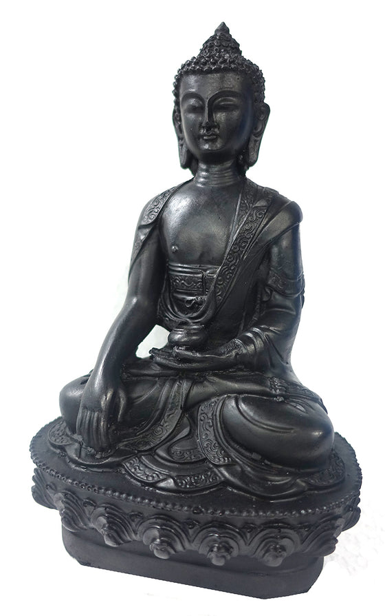 Black resin meditating buddha//Bouddha méditant en résine noire