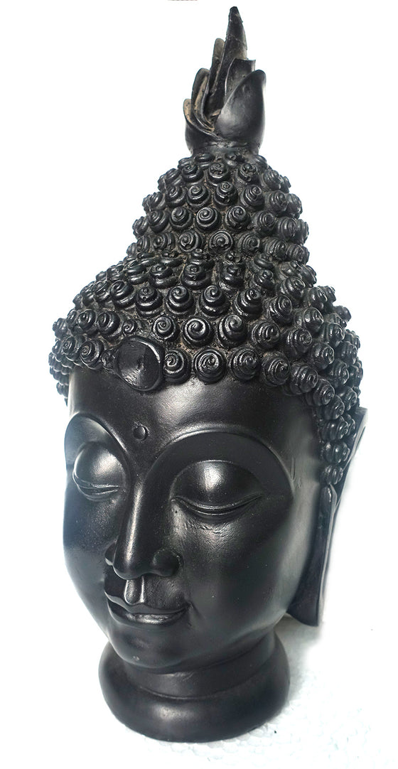 Black resin buddha head//Tête de Bouddha en résine noire