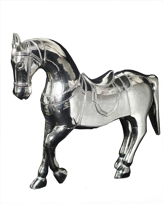 Teak and White Metal Horse// Cheval en bois de teck et métal blanc