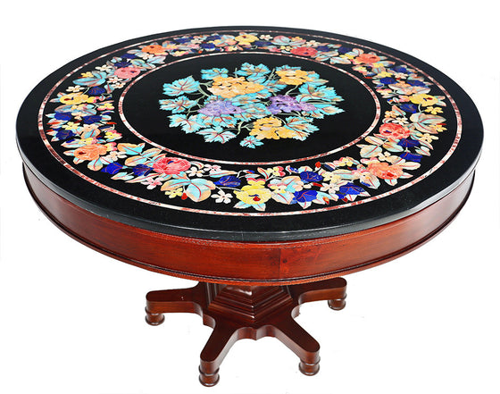 Teak, Black Marble and Semi-Precious Stone Table