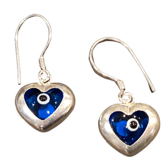 [[Sterling silver heart shaped evil eye earring - turquoise///Boucles d'oreilles en argent sterling en forme de coeur et de mauvais oeil - turquoise]]