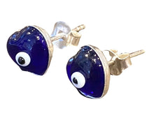  [[Sterling silver heart shaped evil eye earring - blue///Boucles d'oreilles en argent sterling en forme de coeur et de mauvais oeil - bleu]]