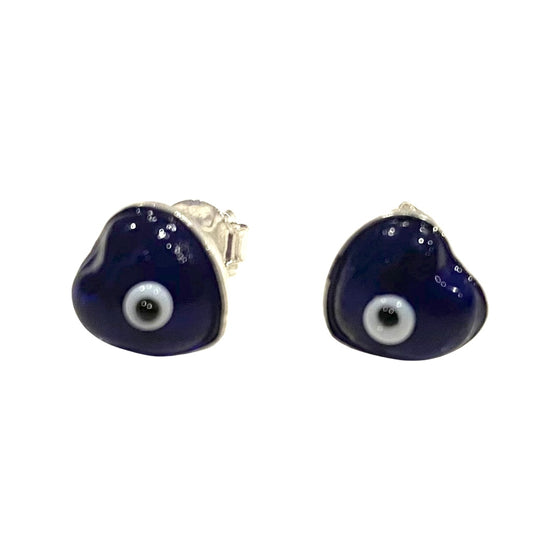 [[Sterling silver heart shaped evil eye earring - blue///Boucles d'oreilles en argent sterling en forme de coeur et de mauvais oeil - bleu]]