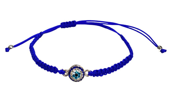 [[Evil eye knitted macrame bracelet - blue///Bracelet en macramé tricoté avec mauvais œil - bleu]]