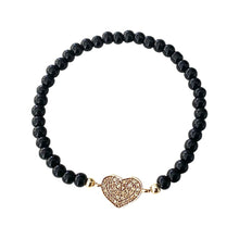  [[Black bead bracelet with a heart symbol///Bracelet de perles noires avec un symbole de cœur]]