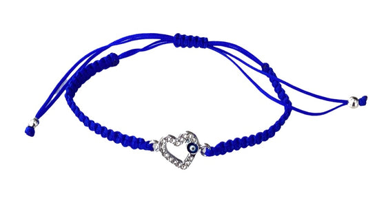 [[Evil eye and heart knitted macrame bracelet - turquoise///Bracelet en macramé tricoté avec mauvais œil et coeur - turquoise]