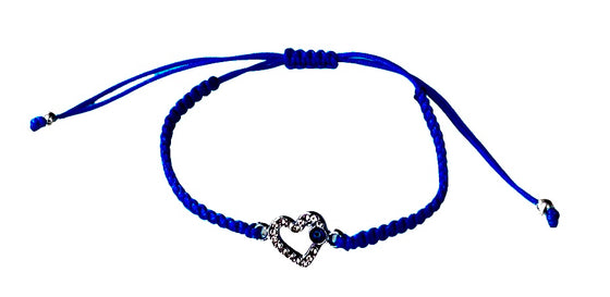[[Evil eye and heart knitted macrame bracelet - blue///Bracelet en macramé tricoté avec mauvais œil et coeur - bleu]]