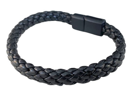 [[Knitted leather bracelet with a magnetic lock///Bracelet en cuir tricoté avec fermeture magnétique]]