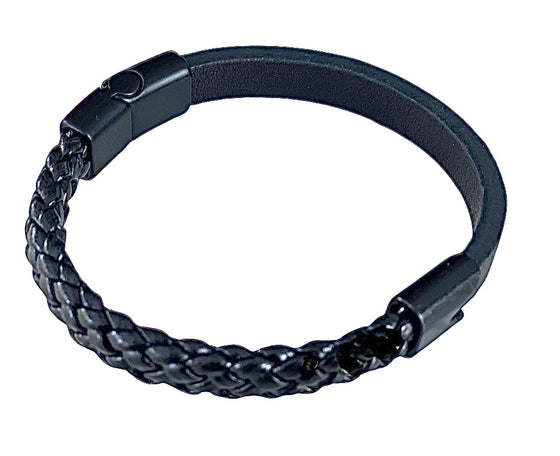 [[Knitted leather bracelet with a magnetic lock///Bracelet en cuir tricoté avec fermeture magnétique]]