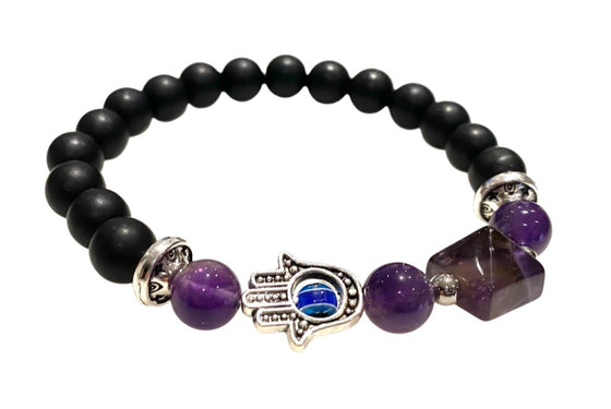 [[Hamsa protection bracelet - amethyst///Bracelet de protection Hamsa - améthyste]]