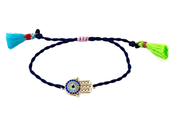 [[Hamsa protection bracelet with tassels///Bracelet Hamsa avec pompoms]]
