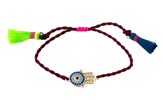 [[Hamsa protection bracelet with tassels///Bracelet Hamsa avec pompoms]]