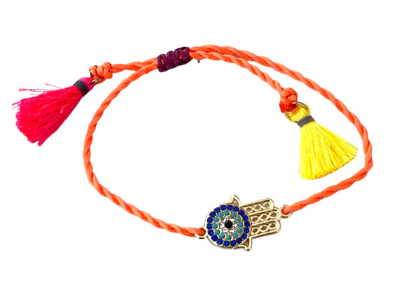 [[Hamsa protection bracelet with tassels///Bracelet Hamsa avec pompoms]]