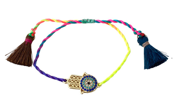 [[Hamsa protection bracelet with tassels///Bracelet Hamsa avec pompoms]]