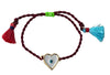 [[Evil eye and heart bracelet with tassels///Bracelet mauvais oeil et coeur avec pompoms]]
